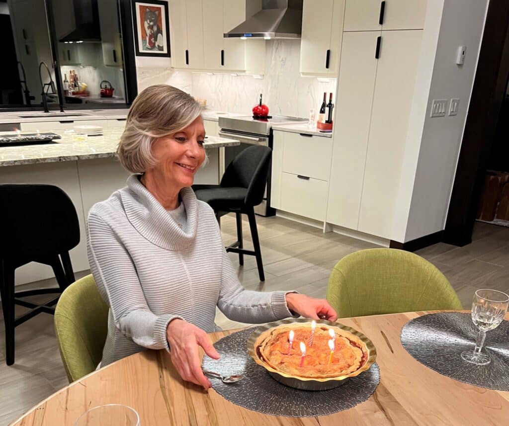 A pie with birthday candles