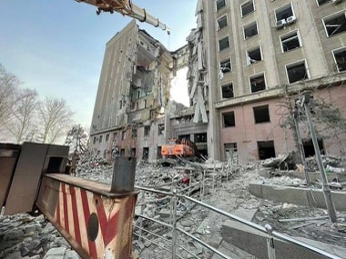 A gymnasium in Ukraine, destroyed by bombs.