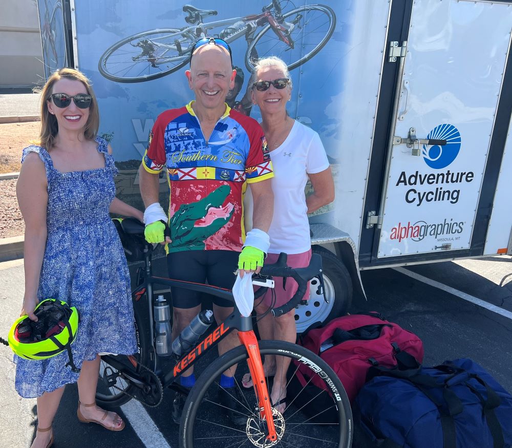 Wife, and daughter pick up Dad for a day off during his cross-country bike ride