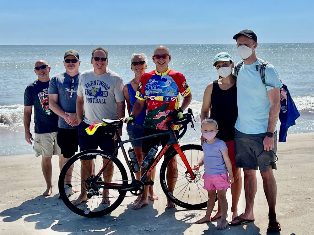 Biker and his family following cross-country ride